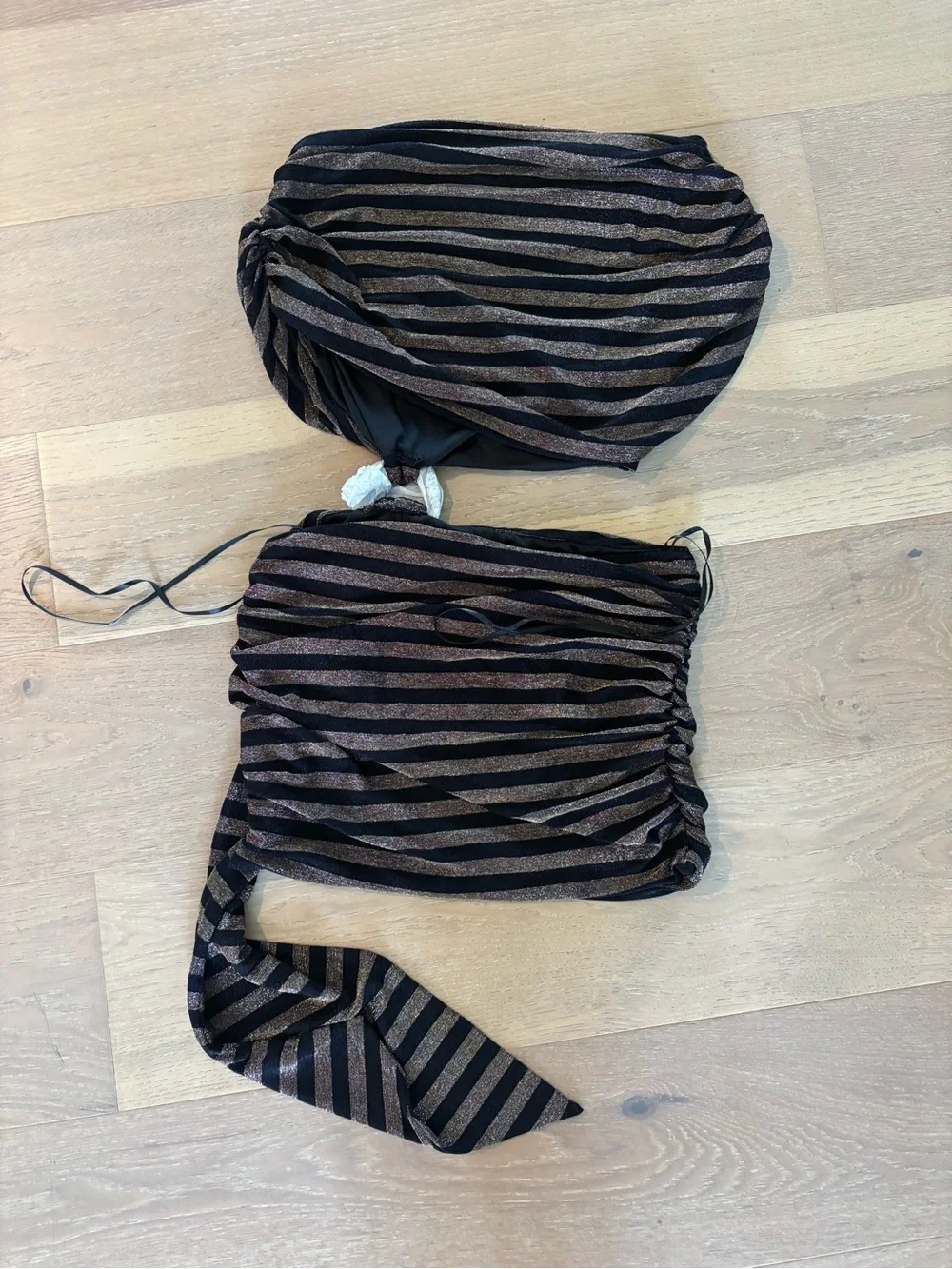 Outcast Catalina Mini Dress Medium NWT Gold Stripe Cut Out Metallic Strapless
